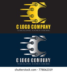 Abstract C Letter Logo Design Vector with gold and silver color
