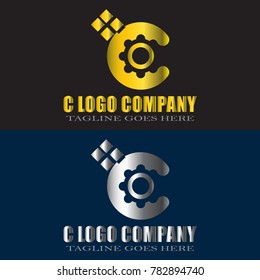Abstract C Letter Logo Design Vector with gold and silver color 
