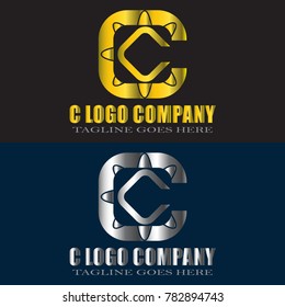 Abstract C Letter Logo Design Vector with gold and silver color 