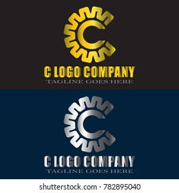 Abstract C Letter Logo Design Vector with gold and silver color  
