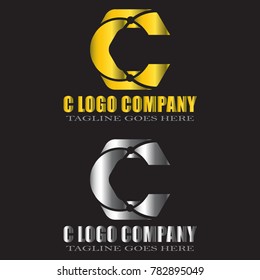 Abstract C Letter Logo Design Vector with gold and silver color  