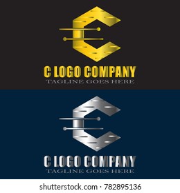 Abstract C Letter Logo Design Vector with gold and silver color  