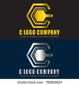 Abstract C Letter Logo Design Vector with gold and silver color