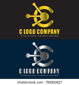 Abstract C Letter Logo Design Vector with gold and silver color