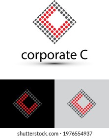 abstract c letter logo with dots in a square. Dots Letter Design Vector with circles.
