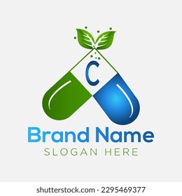 Abstract C letter modern initial medical logo design and medicine sign