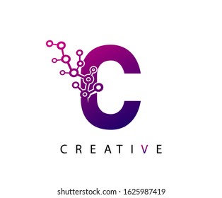 Abstract C Letter , Molecules C Technology Logo Design.