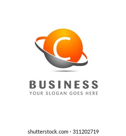 Abstract C letter vector logo icon template. Orange company logo, abstract logo, design element, creative idea. globe logo, planet logo, circle logo, swoosh logo, world logo, silver metal logo,