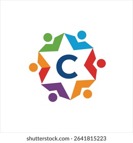 Abstract C logo and family design combination, colorful logo with people