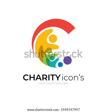 Abstract C logo and family design combination, colorful logo with people
