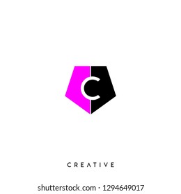 abstract C logo letter in geometric pentagon shape design concept