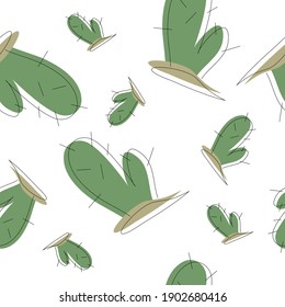 Abstract cacti on sandy island  scattered on white background. Seamless pattern. Flat, simple and minimal. Great for wrapping, packaging, design for kids, interior or any other. Muted colors.