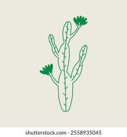 Abstract cactus artwork with green accents and unique detailing. Vector hand drawn line art illustration