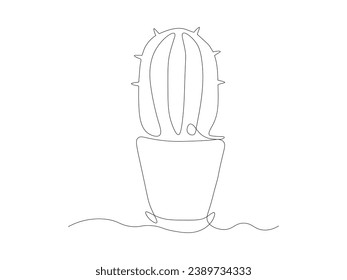 Abstract cactus, houseplant, continuous one line art hand drawing