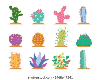Abstract Cactus Illustration Set Bundle