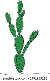 Resumen de la planta de cactus en dibujo continuo y colorante. Arte minimalista moderno.