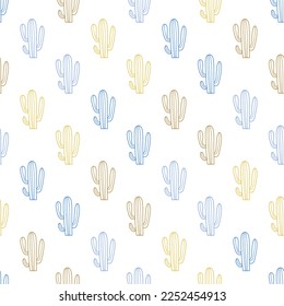 Abstract Cactus Plant Flat Line Art Vector Seamless Pattern can be use for background and apparel design