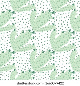 Abstract cactus seamless pattern. Green cacti wallpaper on dots background. Design for fabric, textile print, wrapping paper. Creative vector illustration.