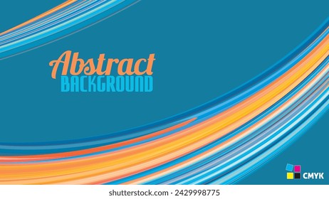 Abstract cadmium orange curved stripes on nice blue background. Vector graphic pattern. CMYK colors