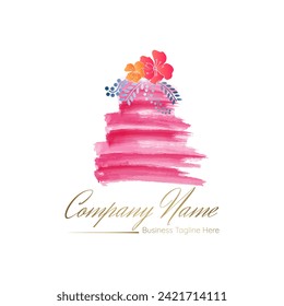 Abstract Cake Bakery Logo Design in Watercolor Brush Style