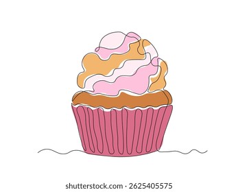 Abstract cake with cream, muffin, cupcake. continuous single line art hand drawing sketch