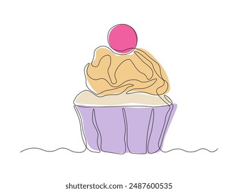 Abstract cake, cupcake, dessert,continuous single line art drawing sketch, logo