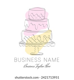 Abstract Cake Logo Design in Yellow and Orange color and Draft Style