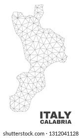 Abstract Calabria region map isolated on a white background. Triangular mesh model in black color of Calabria region map. Polygonal geographic scheme designed for political illustrations.