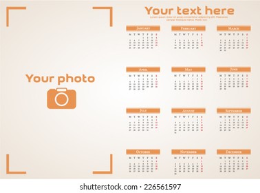Abstract calendar 2015 year. stock vector template with space for photo - easy to edit