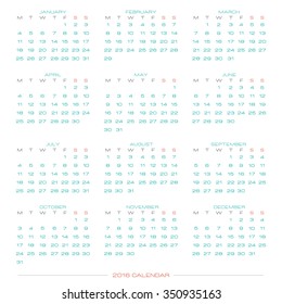 abstract calendar for 2016 year isolated on white background. vector monthly planner template