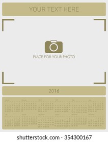 Abstract calendar 2016 year. stock vector template with space for photo