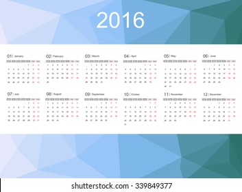 Abstract calendar for 2016.Vector illustration.