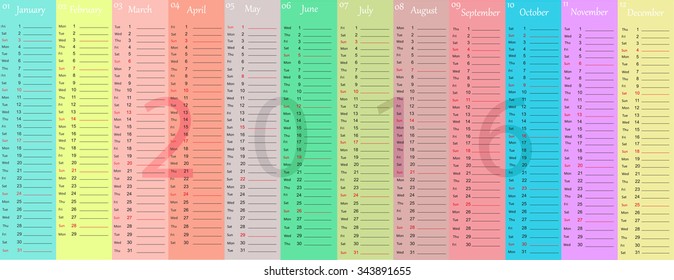 Abstract calendar for 2016.Vector illustration.