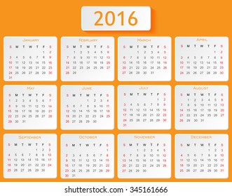 Abstract calendar for 2016.Vector illustration.