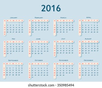 Abstract calendar for 2016.Vector illustration