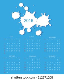 Abstract calendar for 2016.Week starts from Sunday. Vector illustration.