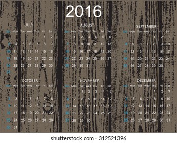 Abstract calendar for 2016.Week starts from sunday.Vector illustration.