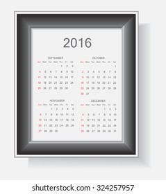 Abstract calendar for 2016.Week starts from Sunday.Vector template.