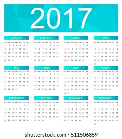 Abstract calendar for 2016.Week starts from sunday.Vector illustration.