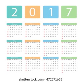 Abstract calendar for 2017.Week starts from sunday.Vector illustration.