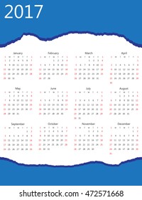 Abstract calendar for 2017.Week starts from sunday.Vector illustration.