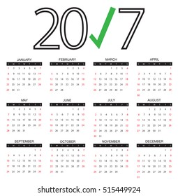 Abstract calendar for 2017.Week starts from sunday.Vector template.