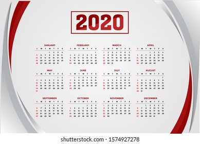 Abstract Calendar 2020 template design. 2020 calendar vector