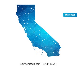 Abstract California Map geometric rumpled triangular low poly style gradient graphic on white background , line dots polygonal design for your . Vector illustration eps 10