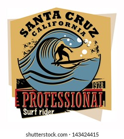 Abstract California surfer sign, vector illustration