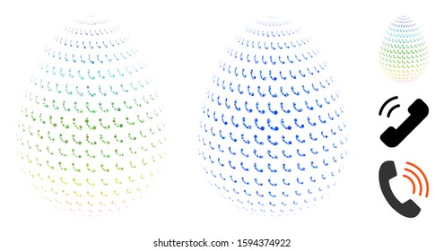 Abstract call phone egg composition of round dots in various sizes and color tinges, based on abstract call phone egg icon. Vector round dots are combined into blue illustration.