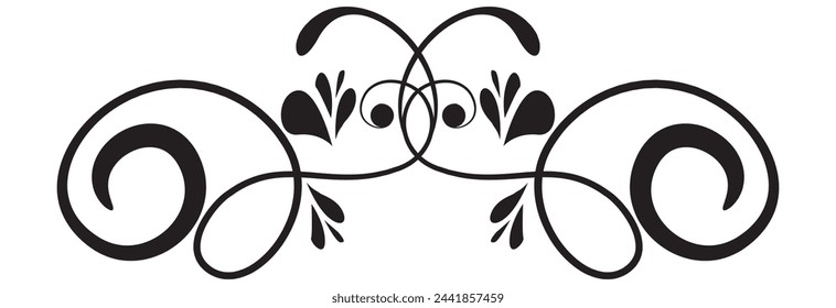 Abstract calligraphic ornate design element. Vintage ornamental pattern. Luxury, elegant flourish line art design. PNG with white background.