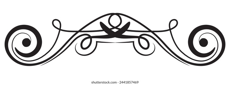 Abstract calligraphic ornate design element. Vintage ornamental pattern. Luxury, elegant flourish line art design. PNG with white background.