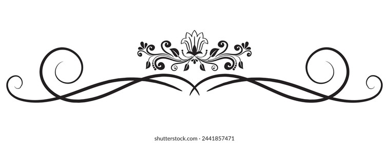 Abstract calligraphic ornate design element. Vintage ornamental pattern. Luxury, elegant flourish line art design. PNG with white background.