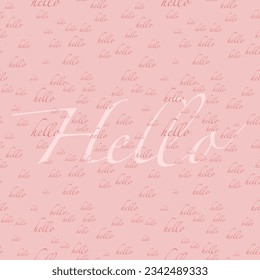 Abstract calligraphic pattern. Typography pattern. Seamless pattern with words Hello. White words on a black background. Illustration for postcard, poster.